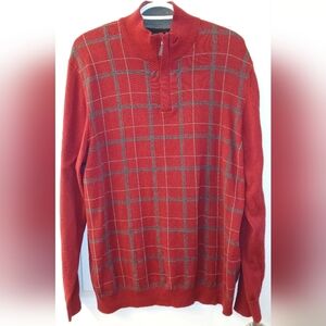 Tasso Elba Burgundy Plaid Quarter‑Zip Sweater Mock Neck Cotton Blend Size L